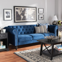 Baxton Studio Emma-Navy Blue Velvet-SF Emma Traditional and Transitional Navy Blue Velvet Fabric Upholstered and Button Tufted Chesterfield Sofa